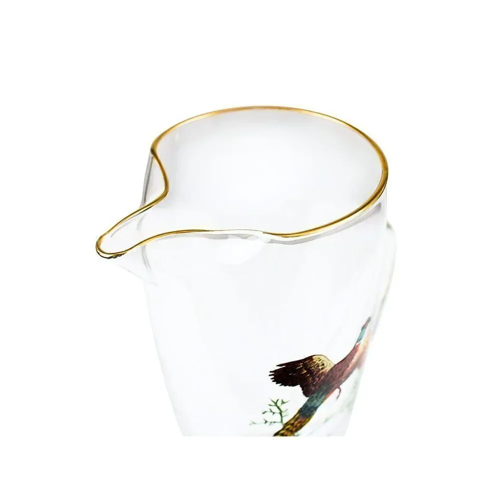 Cocktail Pitcher Rare Ring-Necked Pheasant Hand Painted Gold Rim Weighted Bottom